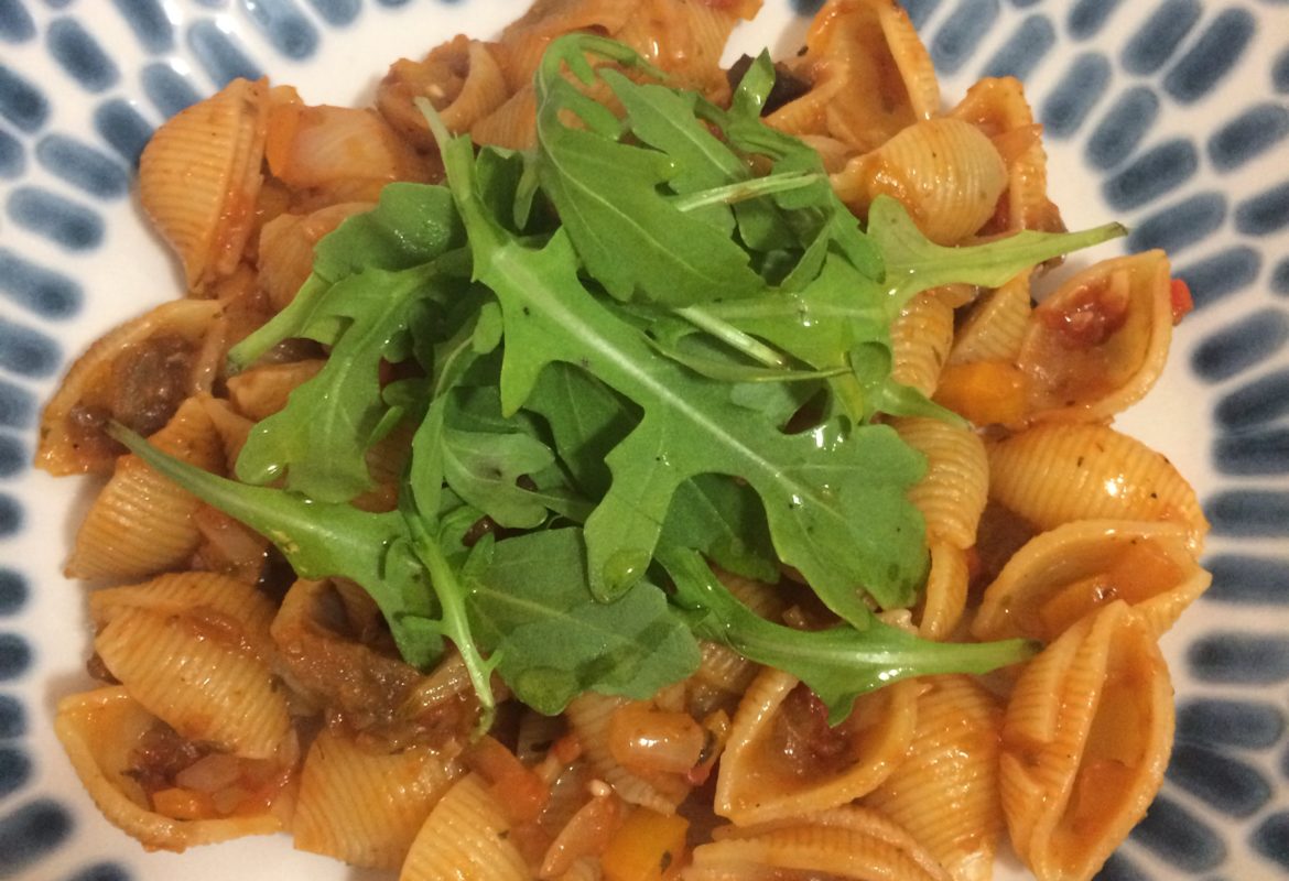 Spicy Aubergine, Pepper, and Tomato Pasta