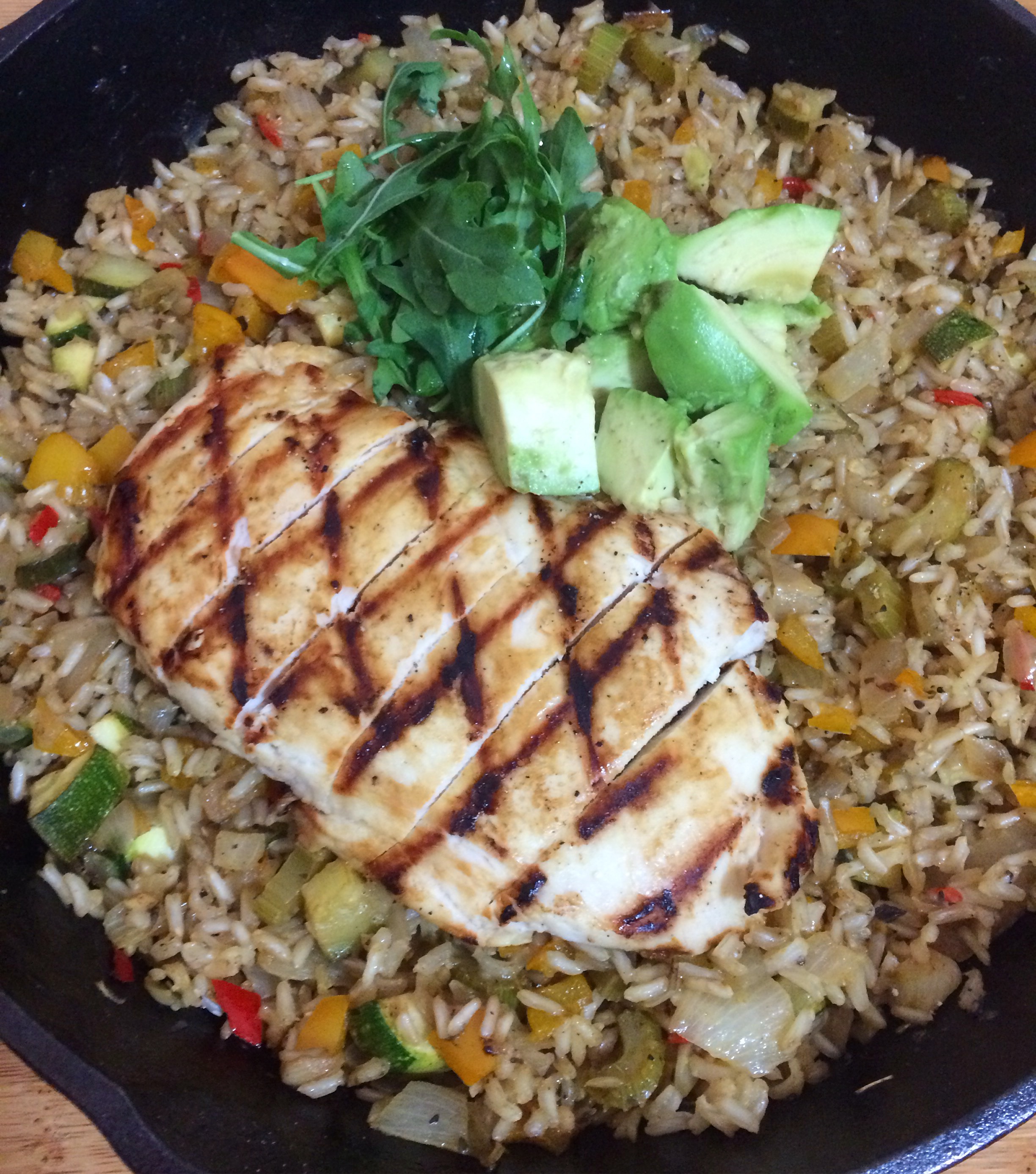 Vegetable Brown Rice Skillet with Griled Chicken