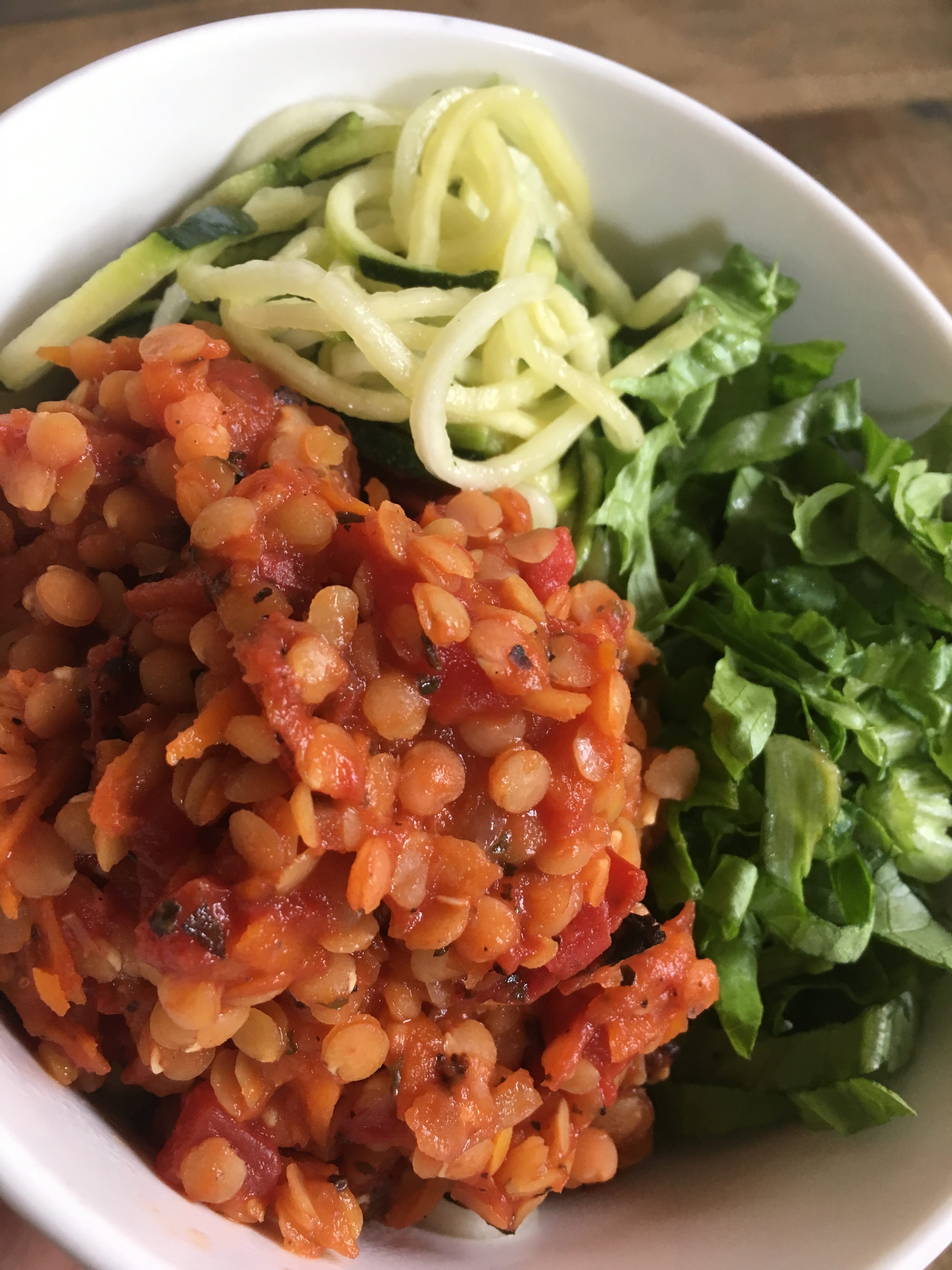 Vegan Lentil Bolognese with Courgette Noodles