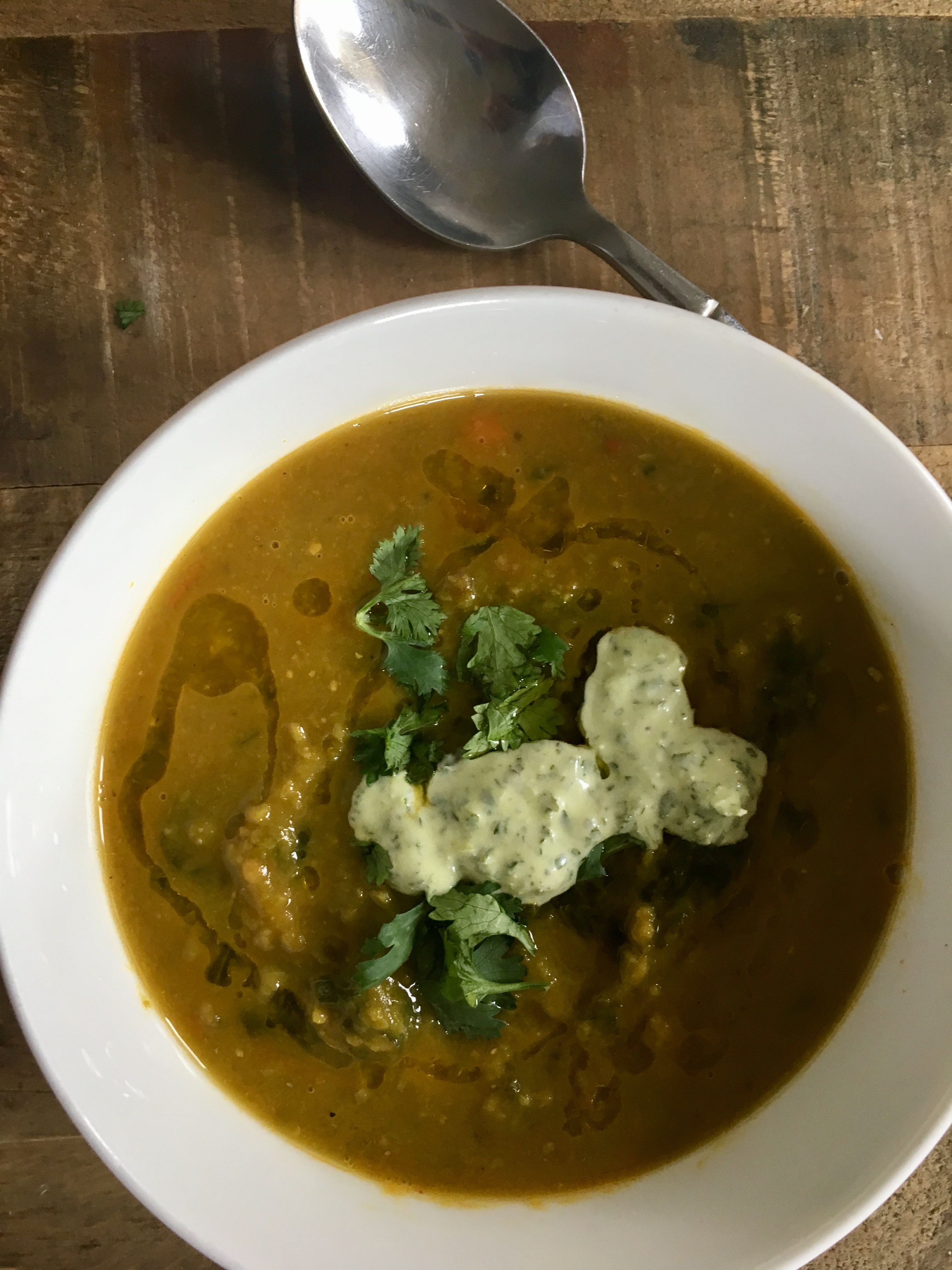 Spiced Lentil Soup with Mint and Coriander Drizzle